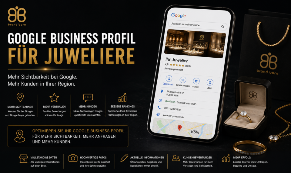 Google Business Profil für Juweliere, Google Unternehmensprofil für Juweliere, Google Maps für Juweliere, Lokales SEO für Juweliere, SEO für Juweliere und mehr Kunden für Juweliere. - Brand Born Website SEO SMM Digital Marketing Google Business Profil für Juweliere, Google Unternehmensprofil für Juweliere, Google Maps für Juweliere, Lokales SEO für Juweliere, SEO für Juweliere und mehr Kunden für Juweliere.