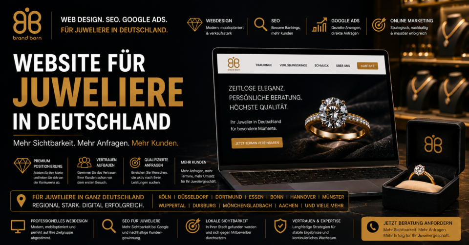 Website für Juweliere, SEO für Juweliere, Google Ads für Juweliere und professionelles Webdesign für Juweliere, Deutschland SEO. - Brand Born Website SEO SMM Digital Marketing Website für Juweliere, SEO für Juweliere, Google Ads für Juweliere und professionelles Webdesign für Juweliere, Deutschland SEO.