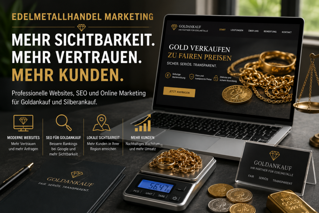 Edelmetallhandel Marketing: Online Marketing Edelmetallhandel, Website für Edelmetallhandel, Website für Goldankauf, SEO Goldankauf, Webdesign Goldankauf.