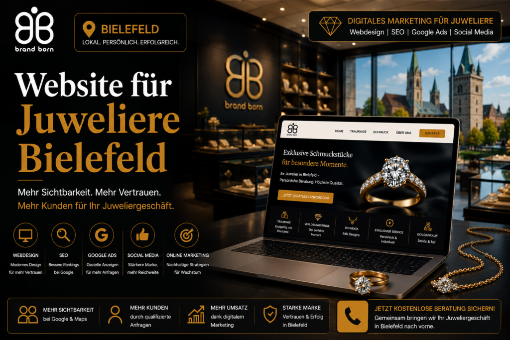 Website für Juweliere Bielefeld, Webdesign für Juweliere Bielefeld, SEO für Juweliere Bielefeld, Google Ads für Juweliere Bielefeld, SMM für Juweliere Bielefeld - Brand Born Website SEO SMM Digital Marketing Website für Juweliere Bielefeld, Webdesign für Juweliere Bielefeld, SEO für Juweliere Bielefeld, Google Ads für Juweliere Bielefeld, SMM für Juweliere Bielefeld