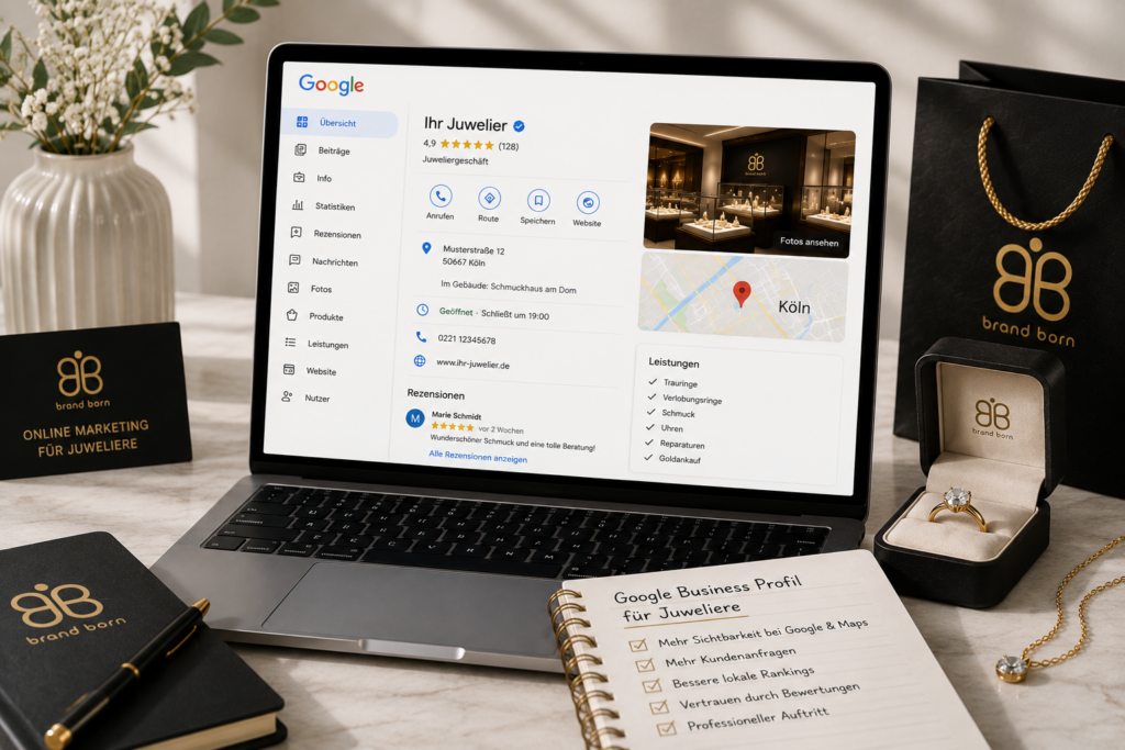 Google Business Profil für Juweliere, Google Unternehmensprofil für Juweliere, Google Maps für Juweliere, Lokales SEO für Juweliere, SEO für Juweliere und mehr Kunden für Juweliere. - Brand Born Website SEO SMM Digital Marketing Google Business Profil für Juweliere, Google Unternehmensprofil für Juweliere, Google Maps für Juweliere, Lokales SEO für Juweliere, SEO für Juweliere und mehr Kunden für Juweliere.