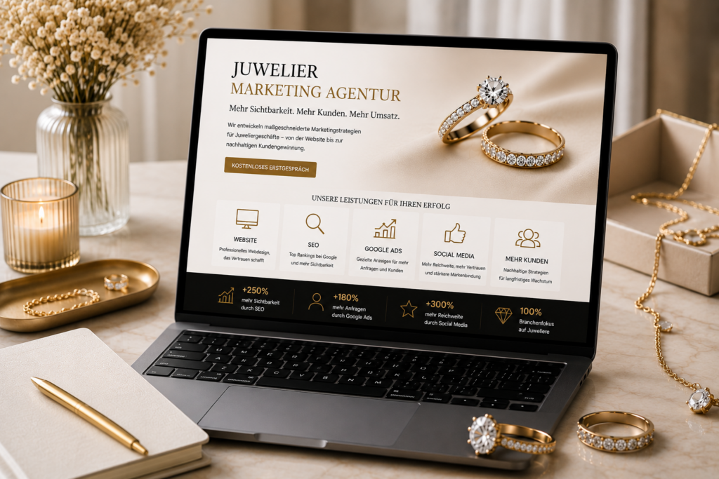 Juwelier Marketing Agentur, Juwelier Marketing, Online Marketing für Juweliere, SEO für Juweliere, Google Ads für Juweliere und Social Media für Juweliere.