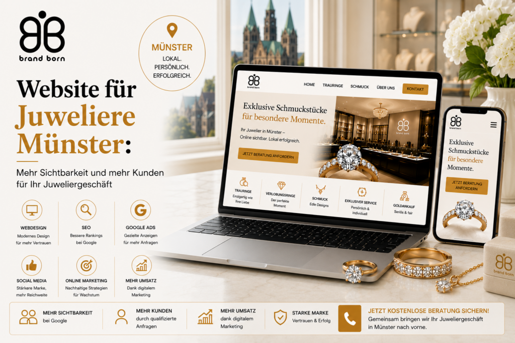Website für Juweliere Münster, Webdesign für Juweliere Münster, SEO für Juweliere Münster, Google Ads für Juweliere Münster, Social Media für Juweliere Münster und Online Marketing für Juweliere Münster.