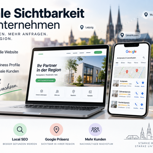 Mehr lokale Sichtbarkeit mit professioneller Website, Local SEO und Google-Präsenz. So werden regionale Unternehmen und Praxen online besser gefunden.