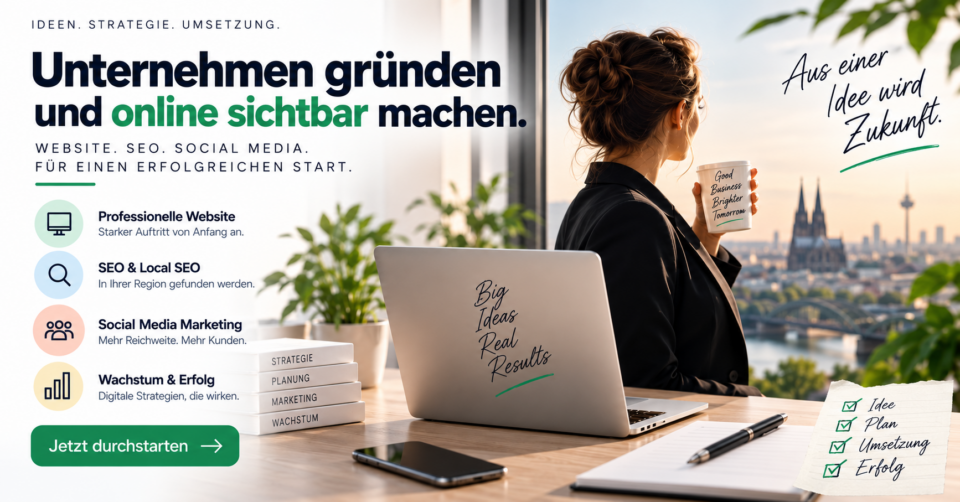 Unternehmen gründen und online sichtbar werden: Website, Local SEO und Social Media von Anfang an strategisch für Reichweite und neue Kunden nutzen. - Brand Born Website SEO SMM Digital Marketing Unternehmen gründen und online sichtbar werden: Website, Local SEO und Social Media von Anfang an strategisch für Reichweite und neue Kunden nutzen.