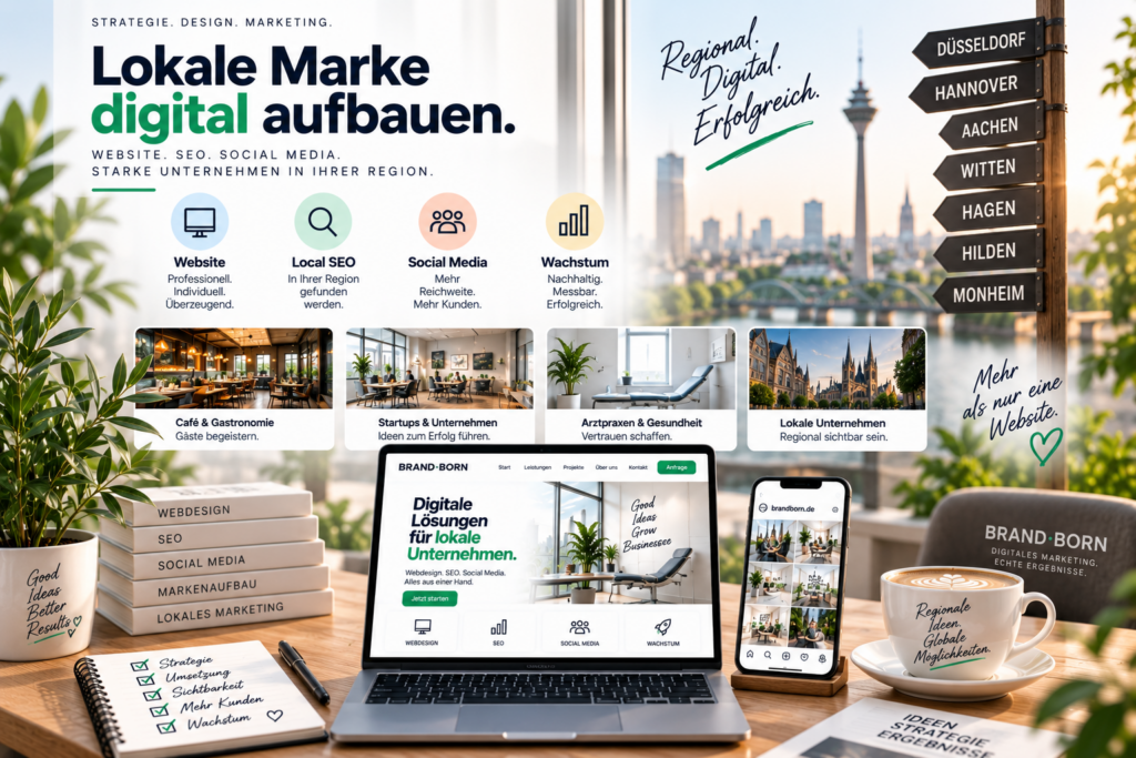 Eine lokale Marke digital aufbauen: Mit professioneller Website, Local SEO und Social Media von Anfang an einen starken Online-Auftritt entwickeln.